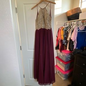 Worn once - beautiful beaded maroon gown prom